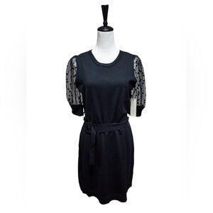 (NWT)Madison + Hudson Black Puff Sleeve Knit Dress Belted